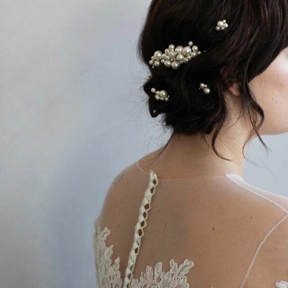 [SOLD] Twigs & Honey Pearl Bubbles Hair Combs and Pins, Set of 5 - Picture 2 of 7